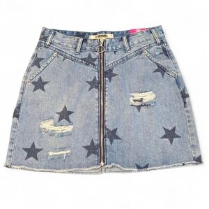 Rock & Roll Star‎ Print Light Wash Denim Skirt Size 28